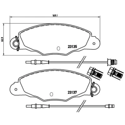 Abbildung von BREMBO P 61 061 Bremsbelagsatz inkl. Verschleißwarnkontakt mit Bremssattelschrauben ohne Zubehör CITROËN: Xantia Schrägheck, XM II Schrägheck