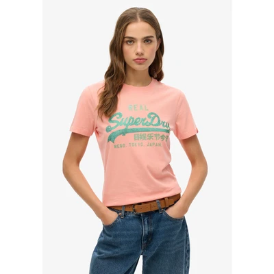 Abbildung von Superdry Vintage LOGO Rhinestone Tshirt print, Damen, Größe: 36, Peach amber