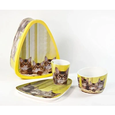 Abbildung von Kinderset 3tlg Porzellan Katzenbabys Katze Frühstücksset Kinder .Kindergeschirr