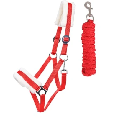 Abbildung von ARBO INOX Halfter Set Starter mit Kunstfell und Führstrick (Cob Vollblut, Rot)