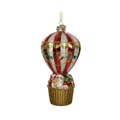 Abbildung von Kaemingk Christbaumschmuck Glas 16cm Weihnachtsmann im Heißluftballon Weihnachtskugeln bunt rot
