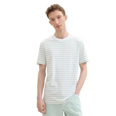 Abbildung von TOM Tailor Denim Gestreiftes Tshirt print, Herren, Größe: Medium, Sea foam white stripe