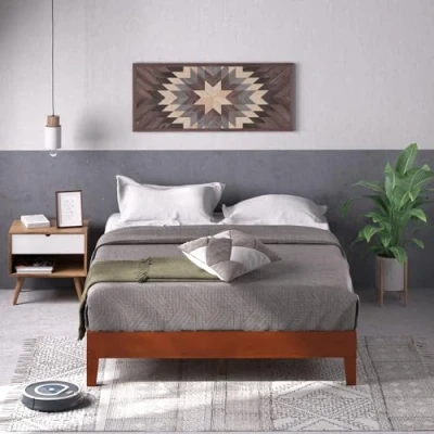 Abbildung von Zinus Wen Bett 100x200 cm Höhe 30 Deluxe Holz Plattform Bettrahmen mit Holzlattenrost Braun