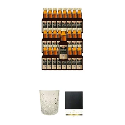 Abbildung von Pott Rum 40% Minis 25 x 0,04 Liter + Glas 1 Stück Schiefer Glasuntersetzer eckig ca. 9,5 cm Durchmesser