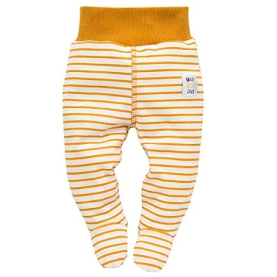Abbildung von Baby Strampelhose mit Fuß Babyhose Jungen Mädchen Streifen Gestreift Kinder Hose Halb Strampler Schlafhose Füßen (elastischer Bund) 100% Baumwolle Currygelb Senfgelb 62