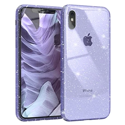 Abbildung von EAZY CASE Hülle kompatibel mit iPhone XS Max Schutzhülle Glitzer, Handyhülle, Schutzhülle, Back Cover Glitter, TPU/Silikon, Transparent/Durchsichtig, Lila