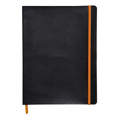 Abbildung von Rhodia 117552C Notizheft Rhodiarama mit weichem Umschlag, dot grid, 80 Blatt, 90 g elfenbeinfarbenes Papier, 190 x 250 mm, Lesezeichen, Innentasche,1 Stück,schwarz
