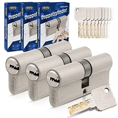 Abbildung von GERCAR Pro Gleichschließend 3x Schließzylinder 35/40 Set 3 Profilzylinder inkl. 15 Schlüssel 75 mm Türschloss Zylinderschloss 3er Zylinder Länge: 75mm, A:35 B:40 Schließsystem