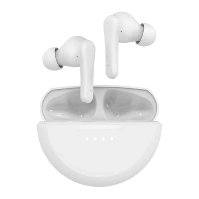 Abbildung von Belkin SoundForm Rhythm True Wireless In Ear Kopfhörer kabellos, integriertes Mikro, Schnellladen mit USB C, 28 Std. Akkulaufzeit, wasserfest nach IPX5, für iPhone, iPad, Galaxy, Pixel usw. Weiß
