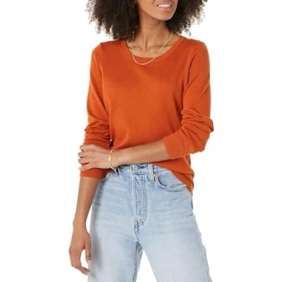 Abbildung von Amazon Essentials Damen Leichter, Langärmeliger Pullover Mit Rundhalsausschnitt (Erhältlich in Übergröße), Rostfarben, M