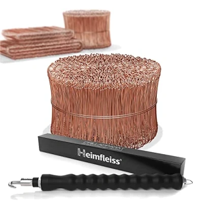 Abbildung von Heimfleiss® Drillapparat Driller + verkupfertem Rödeldraht 1,0 x 100 160 mm (1000 Stk) hochwertiges Set aus Drahtbinder Rödelzange &amp; Bindedraht Sackverschluss Drahtverschluss Ösendraht Drill Draht
