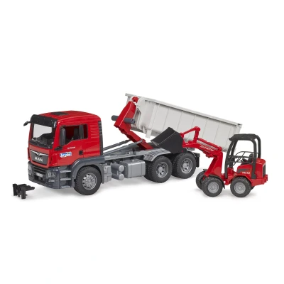 Abbildung von Bruder MAN TGS LKW + Abrollcontainer Hoflader 1:16