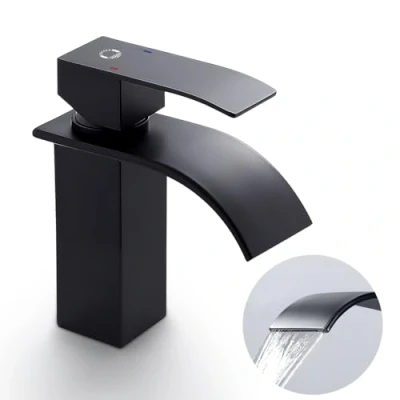 Abbildung von CECIPA Wasserhahn Bad Schwarz, Wasserfall Schwarz Waschtischarmatur Waschbecken Armatur Mischbatterie mit Auslauf Höhe 84 mm