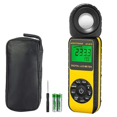 Abbildung von AOPUTTRIVER AP 881E Belichtungsmesser, Digitale Luxmeter, Lichtmessung Photometer 300,000 Lux mit Daten halten, LCD Hintergrundbeleuchtung,270drehbarem Detektor für LED Zuchtpflanze (Gelb)