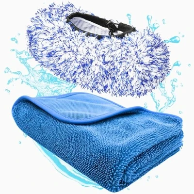 Abbildung von PLEXICLICK CARMODO® SB BOB Premium Waschbürstenüberzug + CARMODO Trockentuch 70x50cm Mikrofaser Autoschwamm Brush Cover