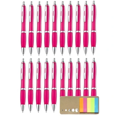Abbildung von Libetui Set 20 ergonomische Kugelschreiber Rosa Druckkugelschreiber pinke Kulis rutschfeste Griffzone Großraumine Büro Haushalt Praxis blauschreibend Kuli Pink, mit bunten Haftstreifen