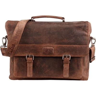 Abbildung von Pride and Soul 47139 Business Umhängetasche CLOUD aus echtem Leder, braun, ca. 28,5 x 37,5 13 cm
