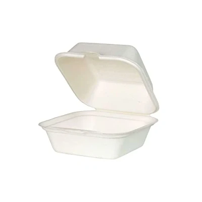Abbildung von GREENBOX 50x Bio Burger Box Einweg Zuckerrohr Schale Einweggeschirr biologisch abbaubar Burgerboxen Bagasse Schalen kompostierbar 500 ml Klappdeckel 14,3 x 15 cm