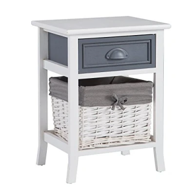 Abbildung von CARO Möbel Nachttisch Nachtschrank Nachtkommode Florenz in weiß, Shabby Chic Vintage Look, mit Schublade und Korb