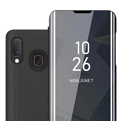 Abbildung von Cadorabo Hülle kompatibel mit Samsung Galaxy A10e / A20e Schutzhülle TPU Silikon Case 360 View Spiegel, Slim Kratzfest Weiche Gummi Rundumschutz Cover für in Schwarz