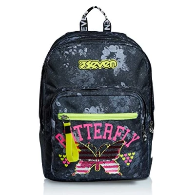 Abbildung von RUCKSACK EXTRA FIT SEVEN FLYING DREAMS Backpack für Schule, Uni &amp; Freizeit, Geräumige Schultasche Teenager, Mädchen und Jungen, schwarz, italienisches Design