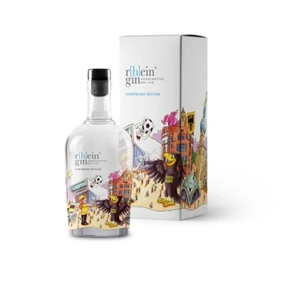 Abbildung von r[h]eingin Tilly Dortmund Edition mit hochwertiger Geschenkverpackung 500ml Einzelflasche 46% vol Handcrafted Dry Gin Geschenkidee für Liebhaber