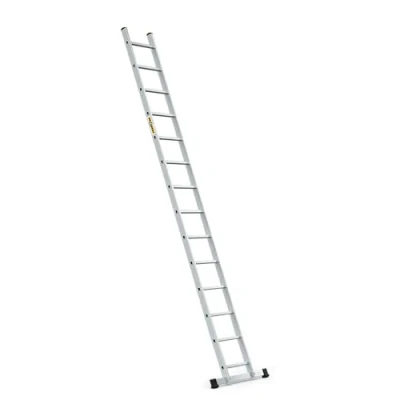 Abbildung von DRABEST PRO Serie Anlegeleiter Aluminium Stufenleiter 14 Stufen mit Leiterhaken Tragfähigkeit 150 kg Anti Rutsch Füße, Leichtes Gewicht, korrosionsbeständig EN131