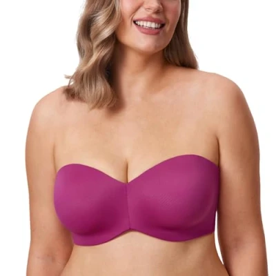 Abbildung von DELIMIRA Damen Minimizer Trägerloser BH mit Bügel ohne Polster Geformte Cups Magenta Violett 90G