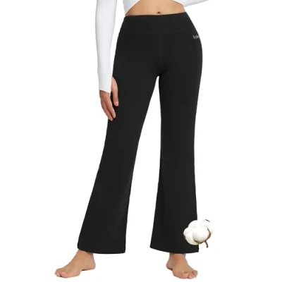 Abbildung von BALEAF Damen Flare Yogahose Leggings warm Fitness Hose Jogginghose Baumwolle Bauchkontrolle Schlaghose Arbeit Sporthose mit Taschen Schwarz XL