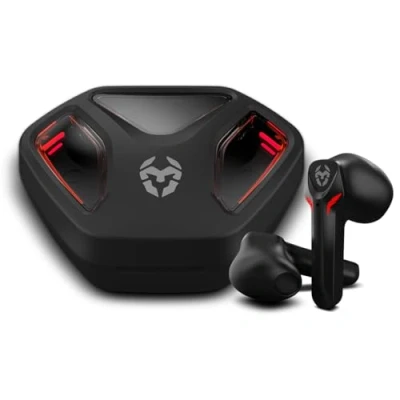 Abbildung von KROM KALL Stereo In Ear Gaming Kopfhörer, integriertes Mikrofon, Bluetooth 5.3 Zero Latency, Push to Talk, 12 Stunden Akkulaufzeit, Ladeetui, USB Typ C Kabel im Lieferumfang enthalten, Schwarz