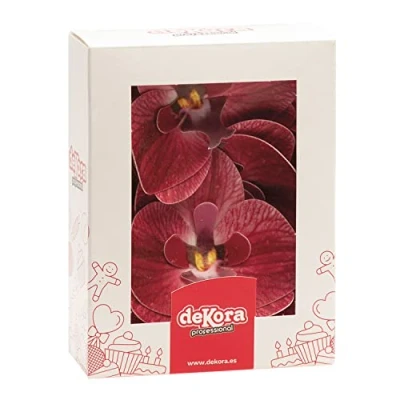 Abbildung von dekora Orchideen Tortendeko Essbar 10 Essbare Blumen für Torte aus Oblate Bordeaux 7,5 8,5 cm