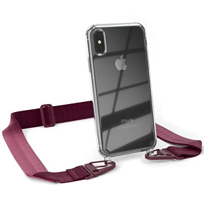 Abbildung von EAZY CASE Hülle mit Band kompatibel iPhone XS Max Handyhülle Umhängeband für Silikonhülle Transparent Schutzhülle Handykette zum Umhängen Handykordel Smartphone in Rot Dunkel