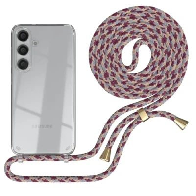 Abbildung von EAZY CASE Handykette kompatibel mit Samsung Galaxy S24 Kette zum Umhängen für Hülle Band aus Silikon stoßfeste transparente Handyhülle als Fallschutz in Rot Camouflage