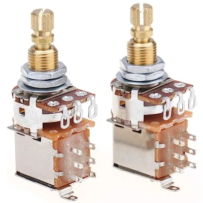 Abbildung von Musiclily Pro Messing B250K Metrische Push/Push Potentiometers Split Shaft Linear Taper Poti für E Gitarre Bass (2er Set)