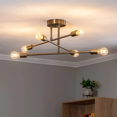 Abbildung von Pendel Deckenleuchte senkrecht 6 Lampen Laterna Metall Antikgold Menzzo