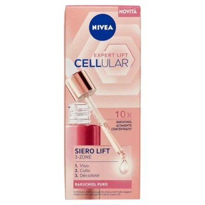 Abbildung von NIVEA Cellular Expert Lift Serum 3 Zone 30 ml, Gesichtsserum für sofortiges Lifting, Anti Falten mit 10x reinem Bakuchiol, Gesicht, Hals &amp; Dekolleté