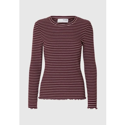 Abbildung von Selected Femme Slfanna CREW NECK Langarmshirt, Damen, Größe: 38, Fig stripes snow white