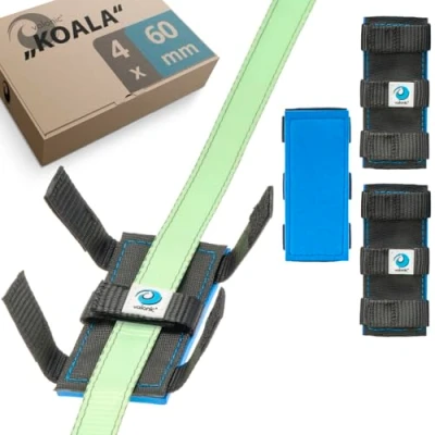 Abbildung von valonic Koala Kantenschoner für Spanngurt Neopren Pad Polster, 4 Stück Kantenschutz Set mit Klettverschluss SUP, Kajak Gurtbreiten bis 60mm, Aufbewahrungsbeutel, Felgenschutz