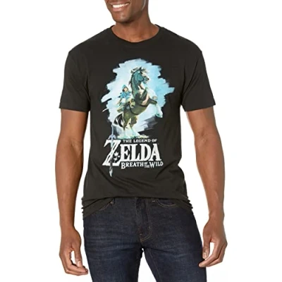 Abbildung von Nintendo Herren Zelda ath Camisetazelda Breath of The Wild Link Epona Posing T Shirt, schwarz, Klein