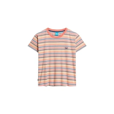 Abbildung von Superdry Essential LOGO Striped Tshirt print, Damen, Größe: 38, Sunset coral stripe