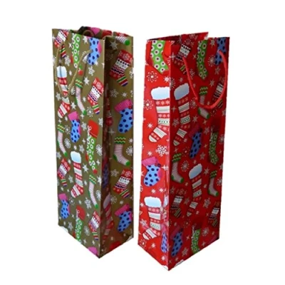 Abbildung von 24 Stück Flaschentüten Geschenktüte für Flasche Weihnachten Strumpf Motiv Weihnachtstüte 2 Fach Sortiert