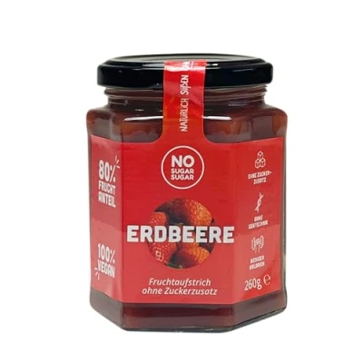 Abbildung von NO SUGAR Fruchtaufstrich Erdbeere ohne Zuckerzusatz mindestens 80% Fruchtanteil mit Erythrit und Stevia Brotaufstrich Hergestellt in der EU (260g)