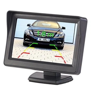 Abbildung von Lescars Rückfahrmonitor: Kfz Monitor für Rückfahr &amp; Front Kamera, 2X Video Cinch, 10,9 cm/4,3&quot; (Rückfahrkamera Monitor, Frontkamera Auto, Einparkhilfe nachrüsten)