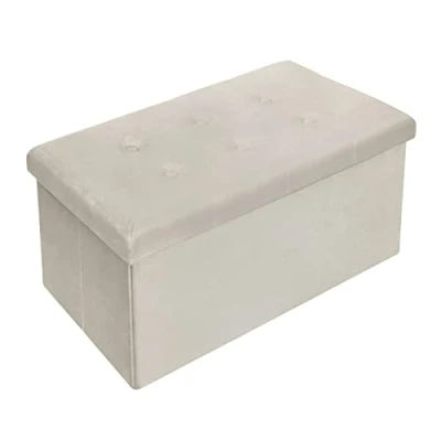 Abbildung von WOLTU Sitzbank mit Stauraum Sitzhocker Faltbar Aufbewahrungsbox Fußablage, Gepolsterte Sitzfläche aus Samt, max. statische Belastbarkeit 300 kg, 80 L, 76x37,5x38 cm, Cremeweiß, SH70cm