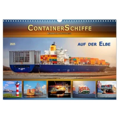 Abbildung von Containerschiffe auf der Elbe (Wandkalender 2025 DIN A3 quer), CALVENDO Monatskalender