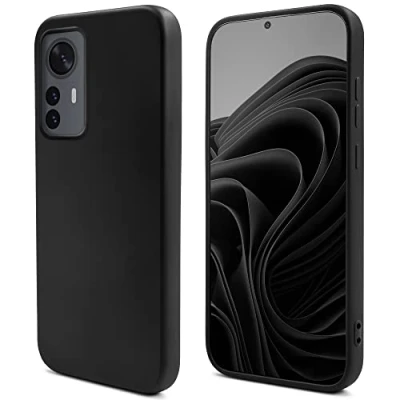 Abbildung von Moozy Lifestyle. Hülle für Xiaomi 12 Pro, Schwarz Premium Silikon Handyhülle Schutzhülle mit Mattem Finish und Weichem Mikrofaserfutter, Phone Cover Case