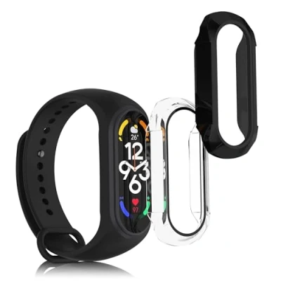 Abbildung von kwmobile 2X Cover kompatibel mit Xiaomi Mi Band 7 Hülle Fullbody Fitnesstracker Case Set aus Glas Transparent Schwarz