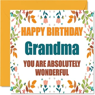 Abbildung von Stuff4 Lustige Geburtstagskarten für Oma Absolutely Wonderful Witz Happy Birthday Karte von Enkel, Enkelin, Oma, Geburtstagsgeschenke, 145 mm x Muttertags Grußkarten