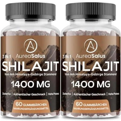 Abbildung von Shilajit Original Himalaya Gummis hochdosiert 1400 mg pro Tagesdosis reich an 85+ Mineralien, ayurvedischen Kräutern, vegan und zuckerfrei, 120