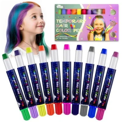 Abbildung von Haarfärbestifte,10 Farben Haarkreide für Kinder Mädchen, Temporäre Haarfärbe Stifte Ungiftig &amp; Auswaschbar, Karneval Halloween Weihnachten Party